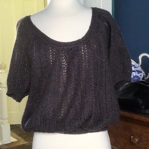 2/$15. Express puffed short sleeve sweater.  Gray and metallic silver thread.